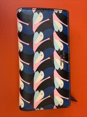 Kate Spade Cameron Geo Birds Slim Bi-fold Wallet in Navy, Pink & Cream
